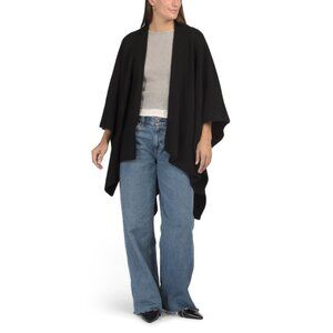 ALL SAINTS Black Wool Blend Traveling Ribbed Knit Ruana